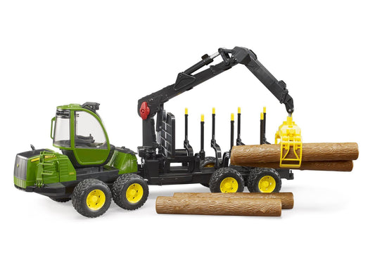 Bruder 02133 John Deere 1210E Rückezug mit 4 Baumstämmen und Holzgreifer - plegobil
