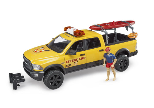 Bruder 02506 RAM 2500 Power Wagon Life Guard mit Figur, Stand Up Paddle und Light & Sound Modul - plegobil