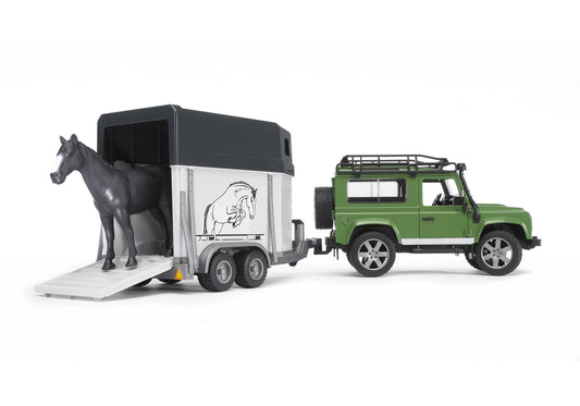 Bruder 02592 Land Rover Defender mit Pferdeanhänger inkl. 1 Pferd - plegobil