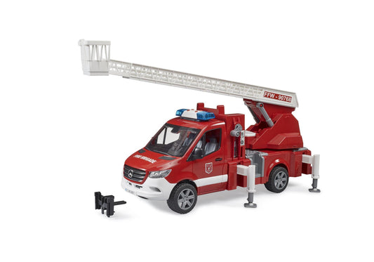 Bruder 02673 MB Sprinter Feuerwehr mit Drehleiter, Pumpe und Light & Sound Modul - plegobil