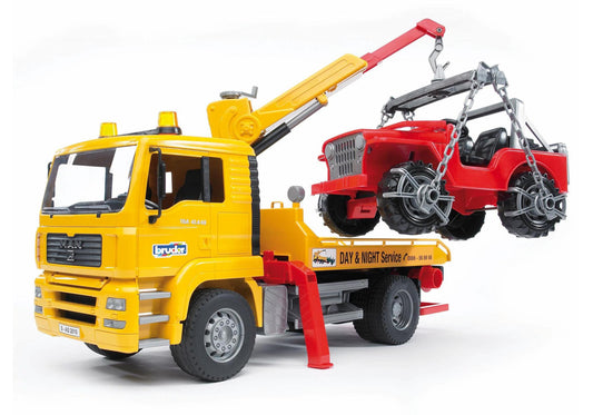 Bruder 02750 MAN TGA Abschlepp-LKW mit Geländewagen (ohne Light and Sound Modul) - plegobil
