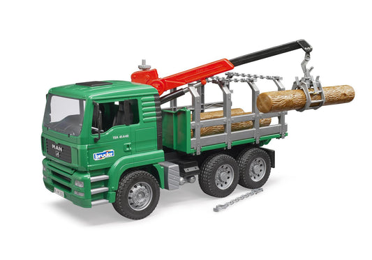 Bruder 02769 MAN Holztransport-LKW mit Ladekran und 3 Baumstämmen - plegobil