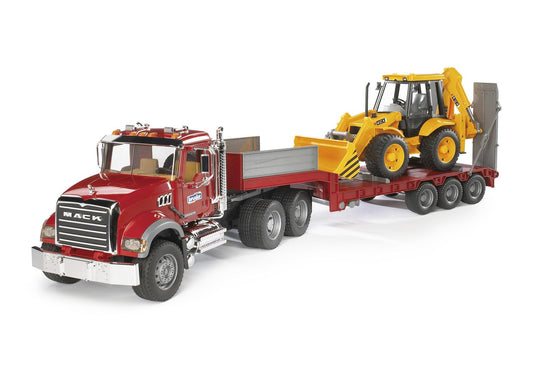 Bruder 02813 MACK Granite LKW mit Tieflader und JCB 4CX Baggerlader - plegobil