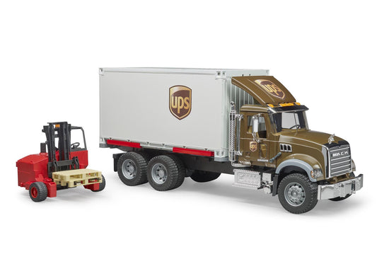 Bruder 02828 MACK Granite UPS Logistik-LKW mit Mitnahmestapler - plegobil