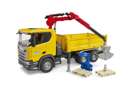 Bruder 03551 Scania Super 560R Baustellen-LKW mit Kran und 2 Paletten - plegobil