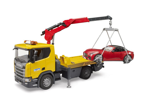 Bruder 03552 Scania Super 560R Abschlepp-LKW mit Light & Sound Modul und BRUDER Roadster - plegobil