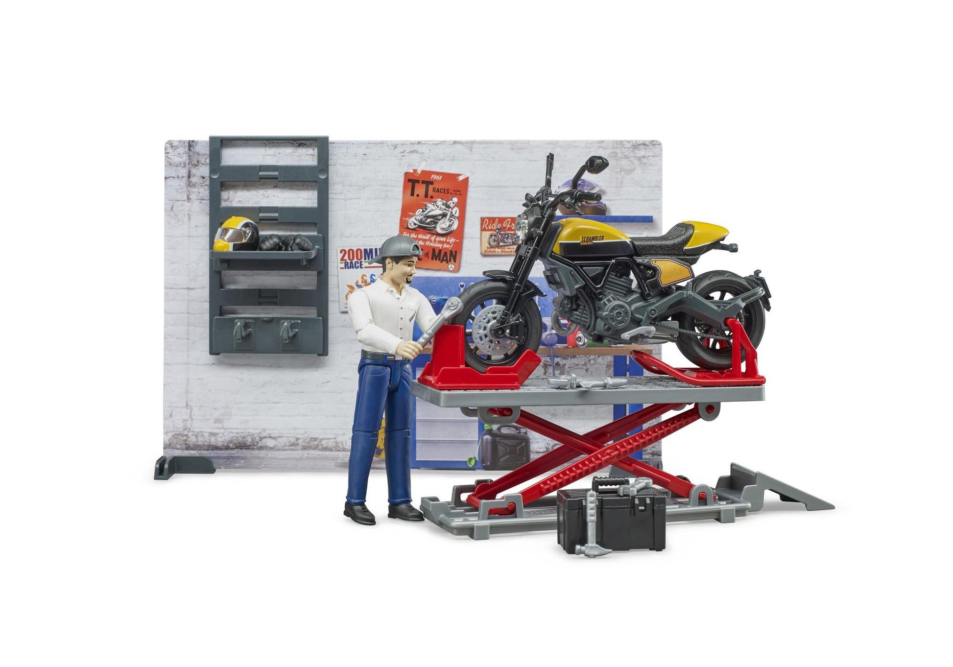 Bruder 62102 bworld Motorradwerkstatt Scrambler Ducati Full Throttle - plegobil