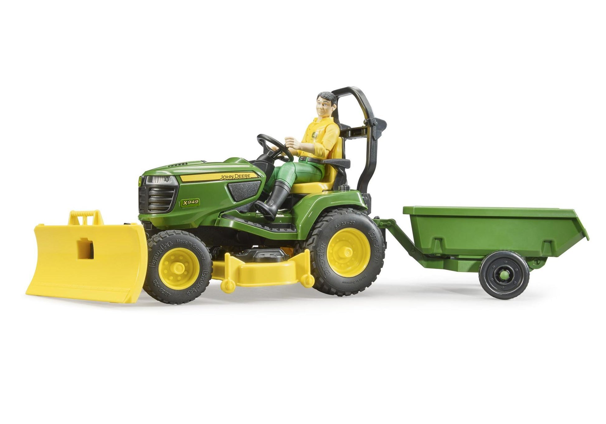 Bruder 62104 bworld John Deere Rasentraktor mit Anhänger und Gärtner - plegobil