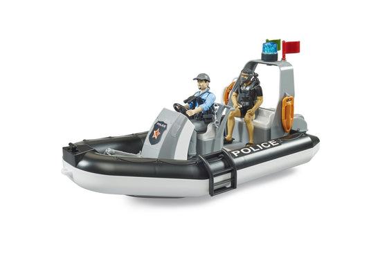 Bruder 62733 bworld Polizei Schlauchboot mit Polizist, Taucher und Zubehör - plegobil