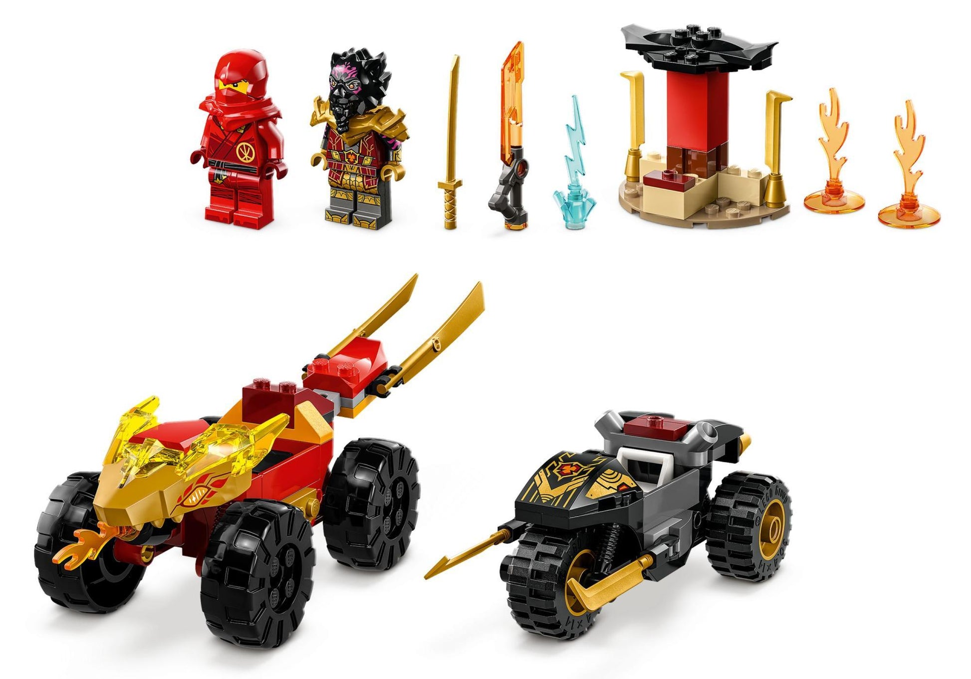 Lego 71789 Ninjago: Verfolgungsjagd mit Kais Flitzer und Ras Motorrad - plegobil