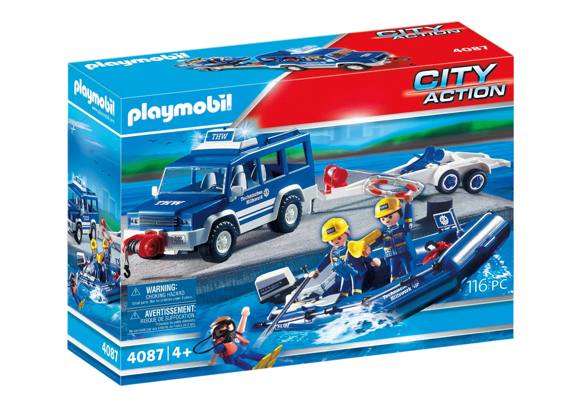 Playmobil 4087 City Action THW Set mit Jeep, Anhänger und Boot - plegobil