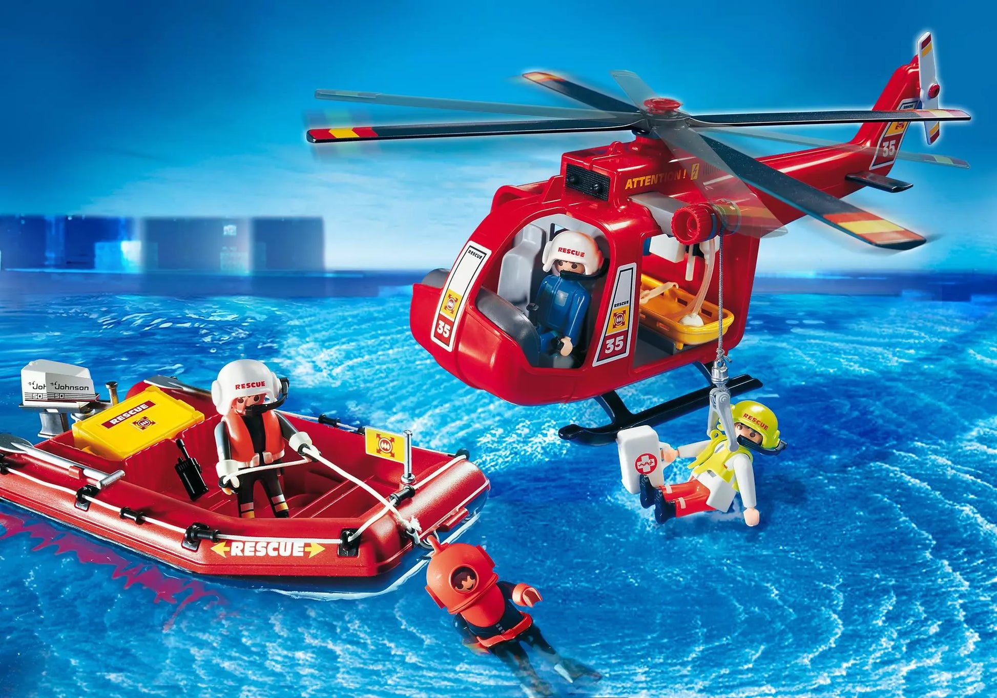 Playmobil 4428 Sammlerstück SOS Helikopter mit Rettungsboot - plegobil