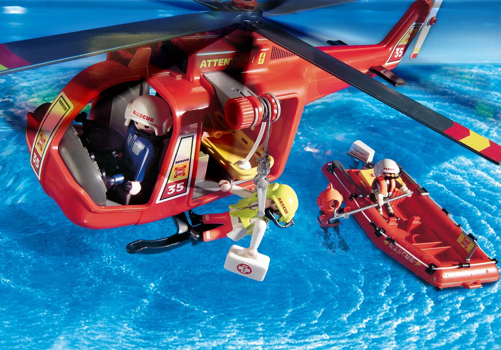 Playmobil 4428 Sammlerstück SOS Helikopter mit Rettungsboot - plegobil