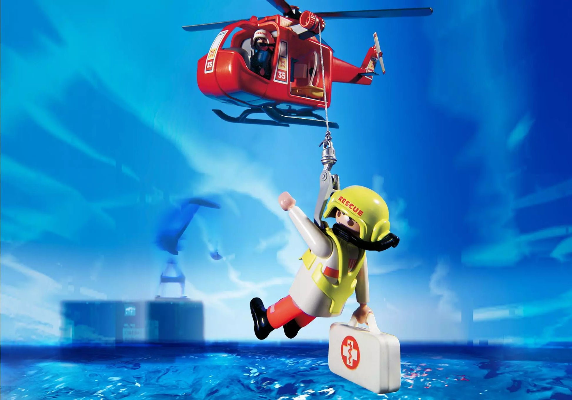 Playmobil 4428 Sammlerstück SOS Helikopter mit Rettungsboot - plegobil