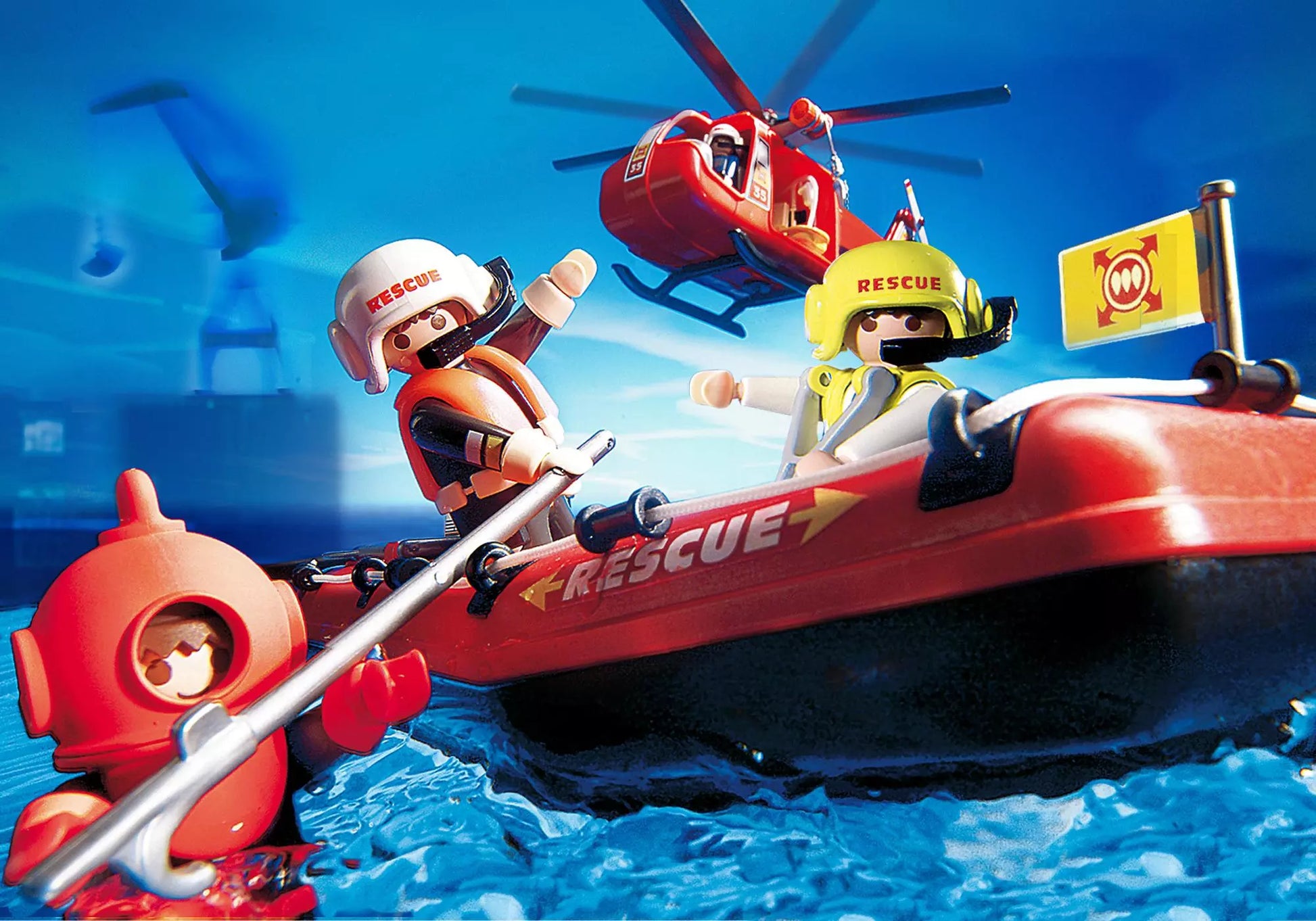 Playmobil 4428 Sammlerstück SOS Helikopter mit Rettungsboot - plegobil