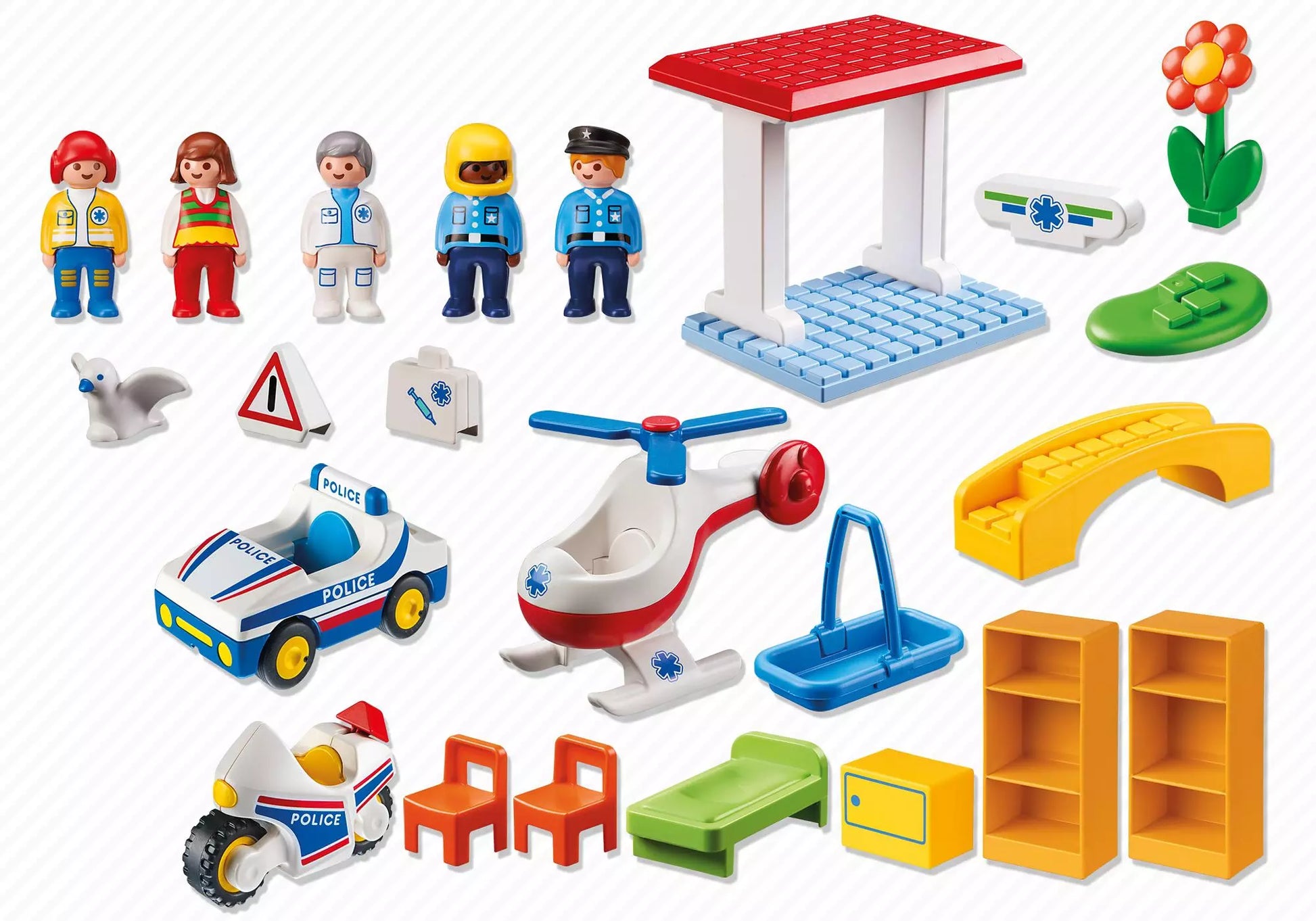 Playmobil 5046 1-2-3 Krankenhaus mit Sanitäter und Polizist - plegobil