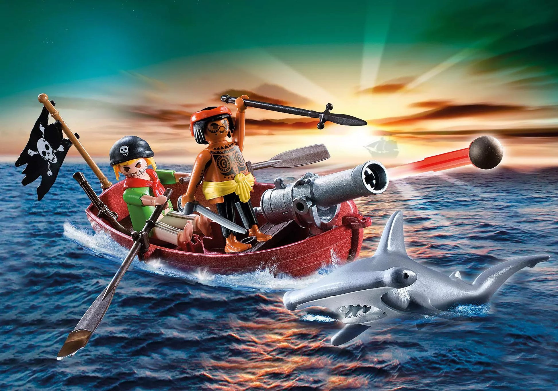Playmobil 5137 Sammlerstück Piraten-Ruderboot mit Hammerhai - plegobil