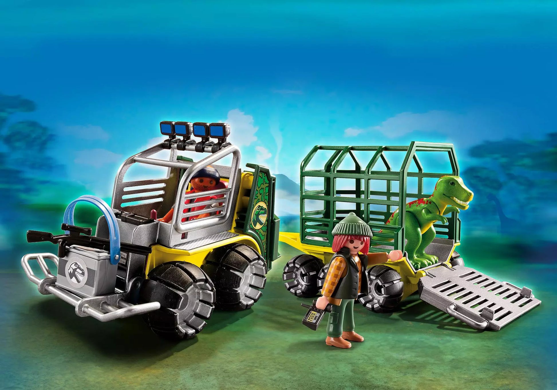 Playmobil 5236 Sammlerstück Dinos Forscherfahrzeug mit Käfiganhänger - plegobil