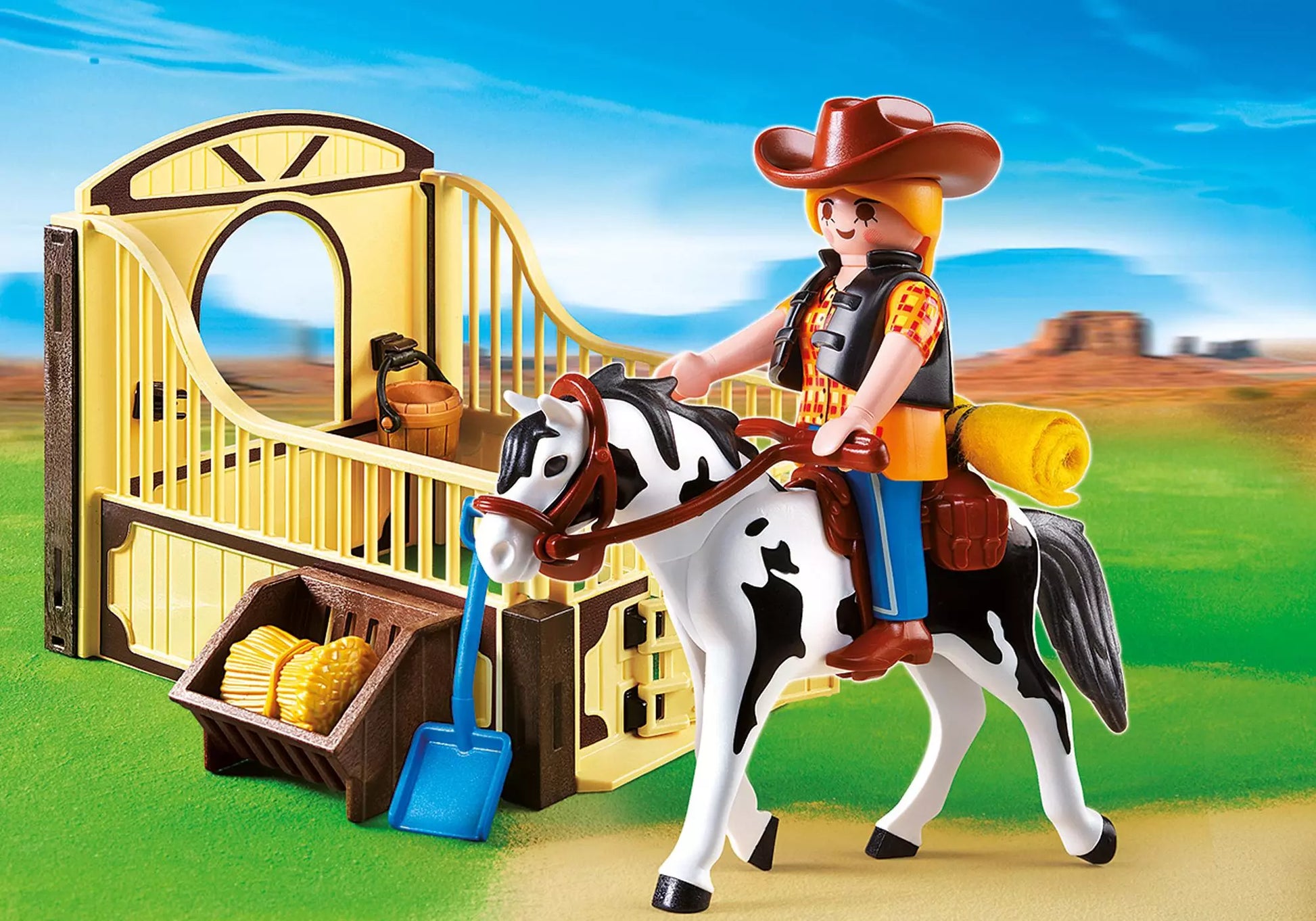 Playmobil 5516 Country Tinker mit braun-gelber Pferdebox - plegobil