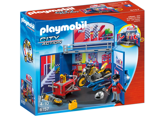 Playmobil 6157 City Action Aufklapp Spiel Box Motorradwerkstatt - plegobil