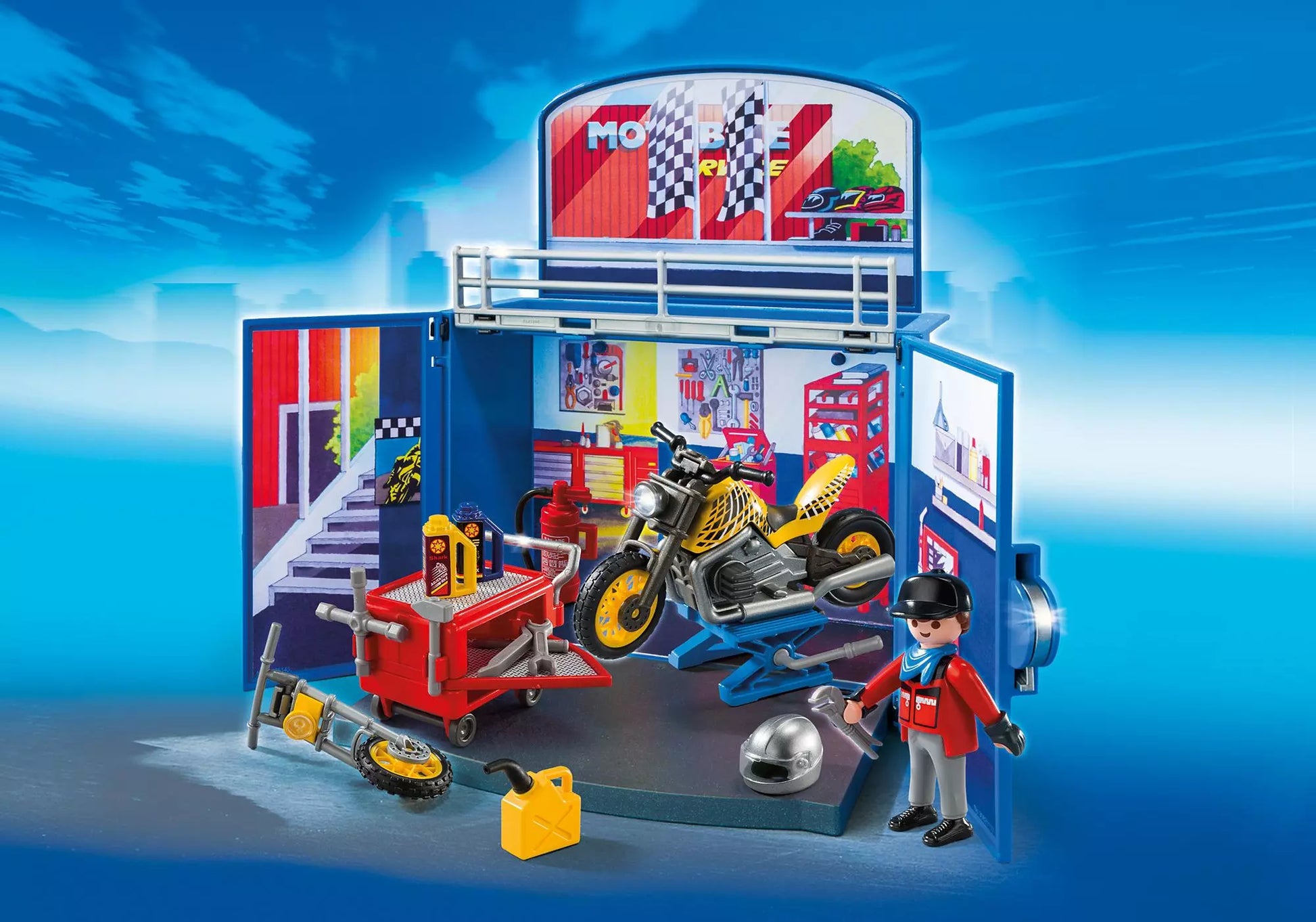 Playmobil 6157 City Action Aufklapp Spiel Box Motorradwerkstatt - plegobil