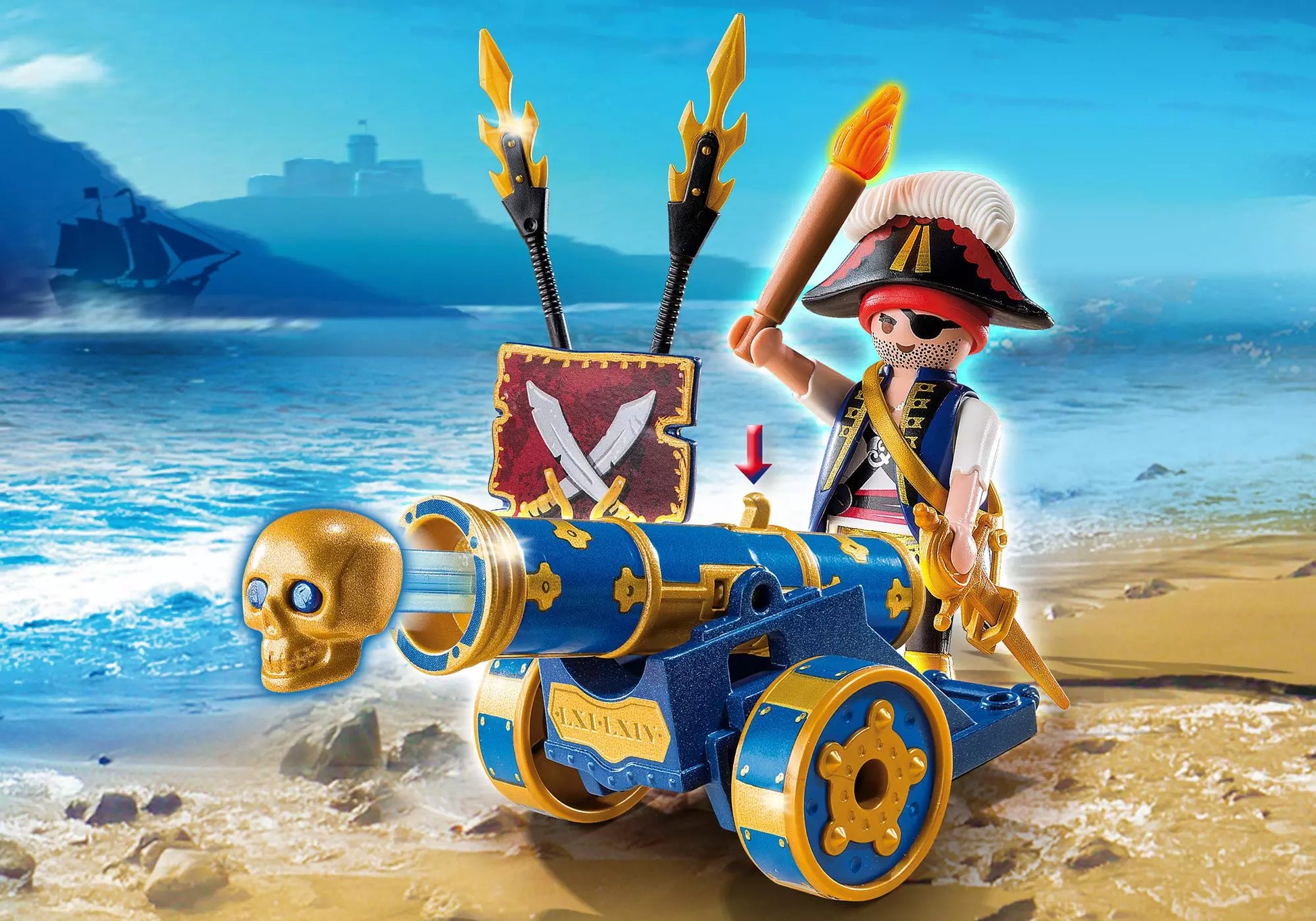Playmobil 6164 Pirates Blaue App-Kanone mit Piraten-Offizier - plegobil