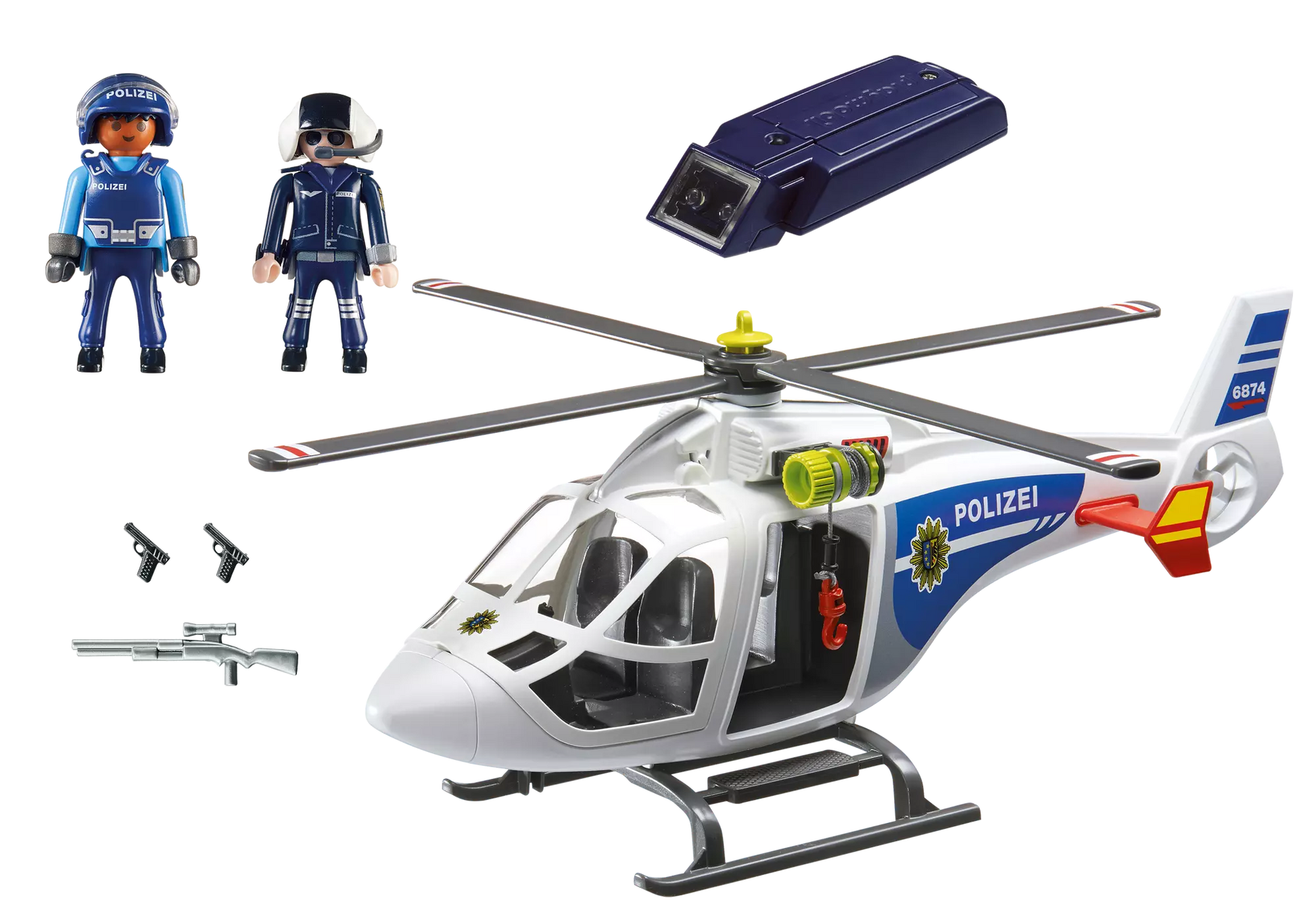 Playmobil 6874 City Action Polizei-Helikopter mit LED-Suchscheinwerfer - plegobil