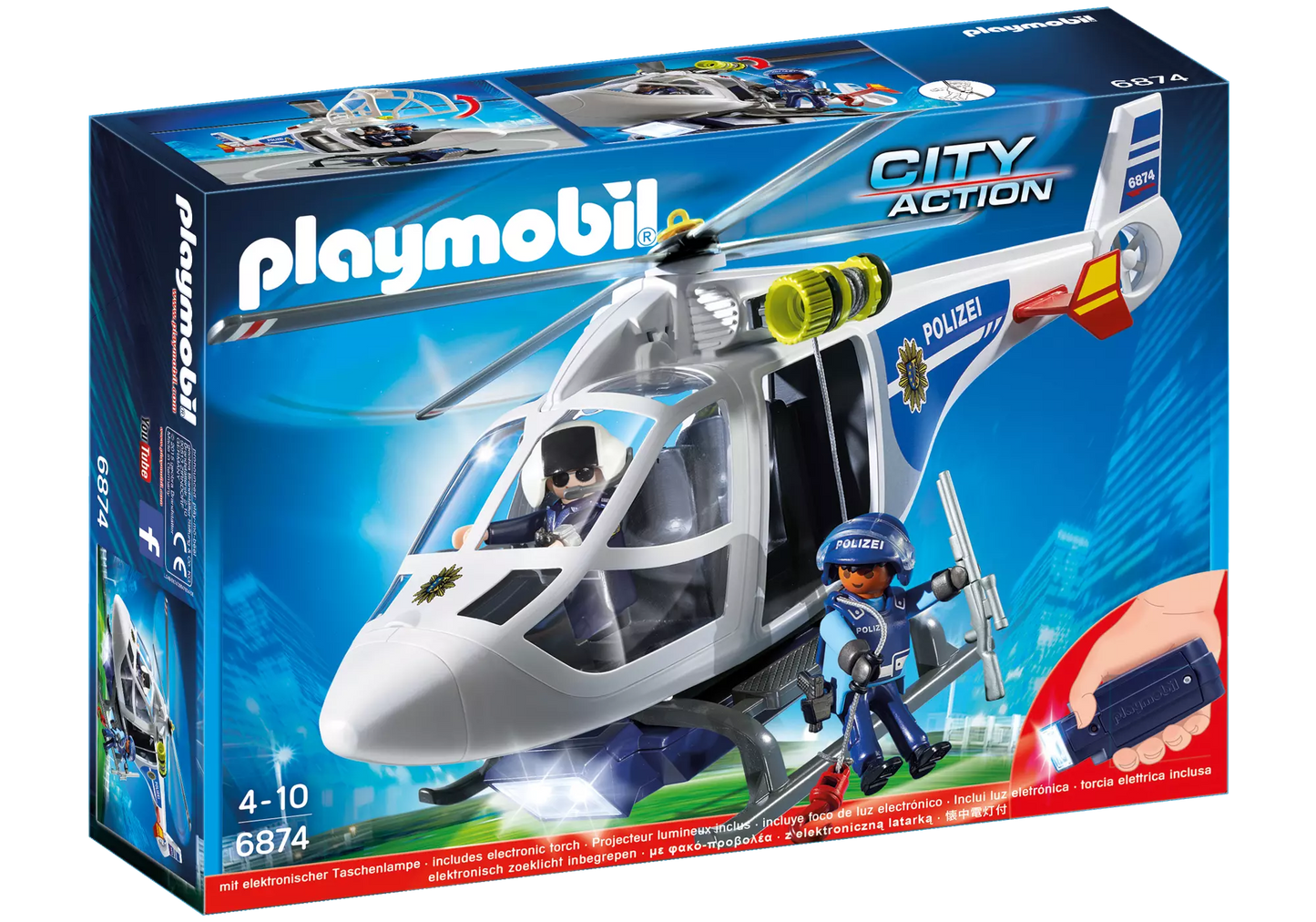 Playmobil 6874 City Action Polizei-Helikopter mit LED-Suchscheinwerfer - plegobil