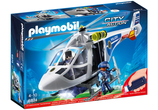 Playmobil 6874 City Action Polizei-Helikopter mit LED-Suchscheinwerfer - plegobil