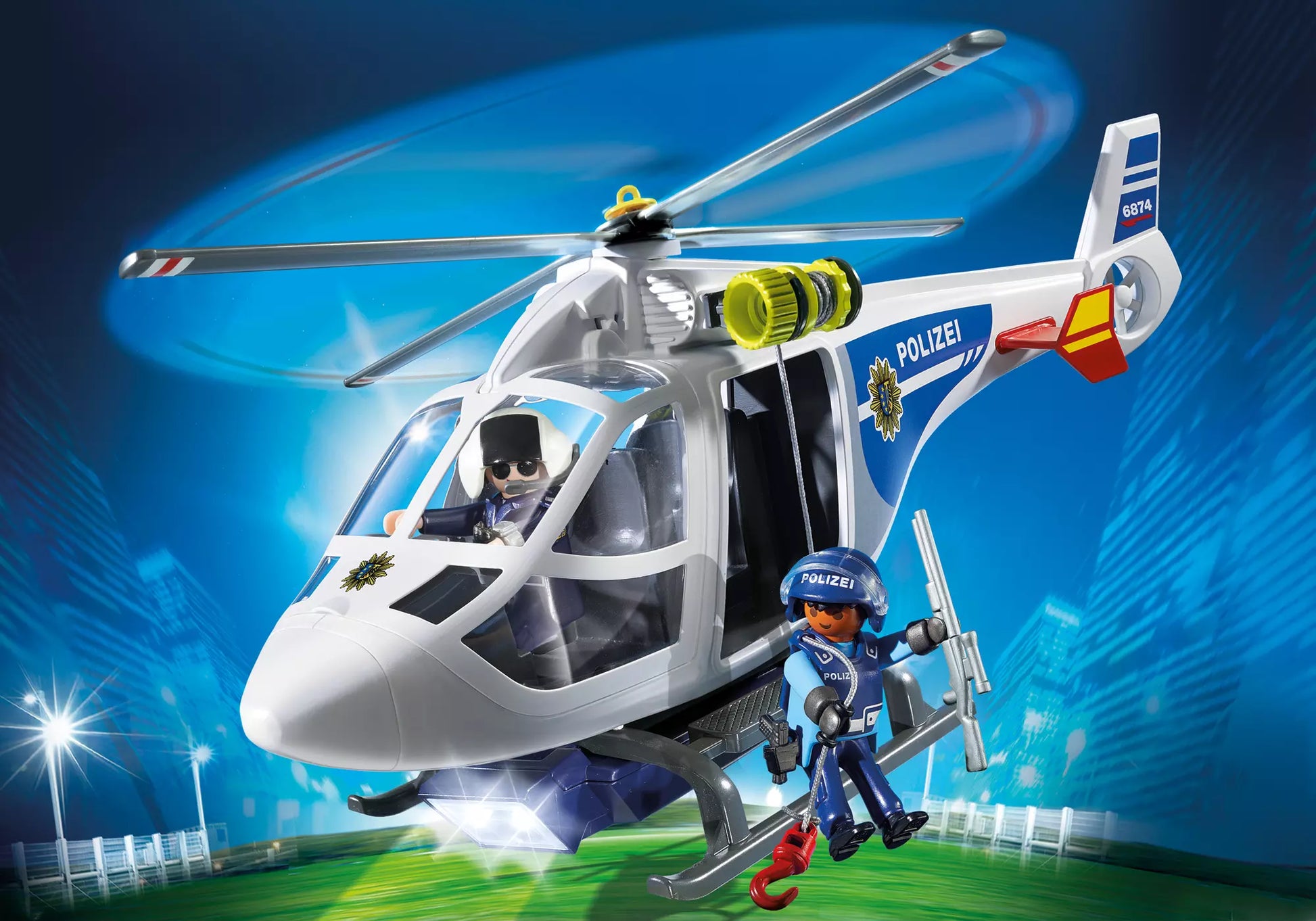 Playmobil 6874 City Action Polizei-Helikopter mit LED-Suchscheinwerfer - plegobil