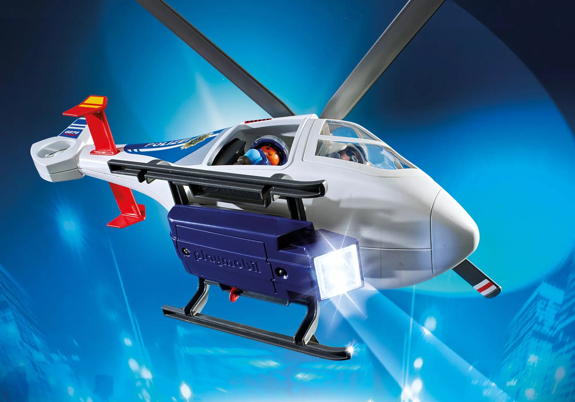 Playmobil 6874 City Action Polizei-Helikopter mit LED-Suchscheinwerfer - plegobil