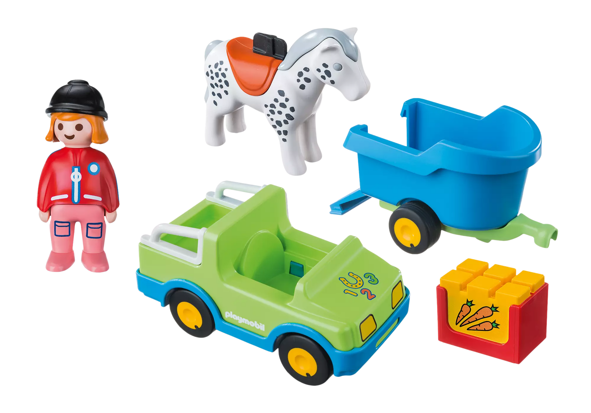 Playmobil 6958 1-2-3 PKW mit Pferdeanhänger - plegobil
