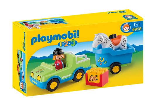 Playmobil 6958 1-2-3 PKW mit Pferdeanhänger - plegobil