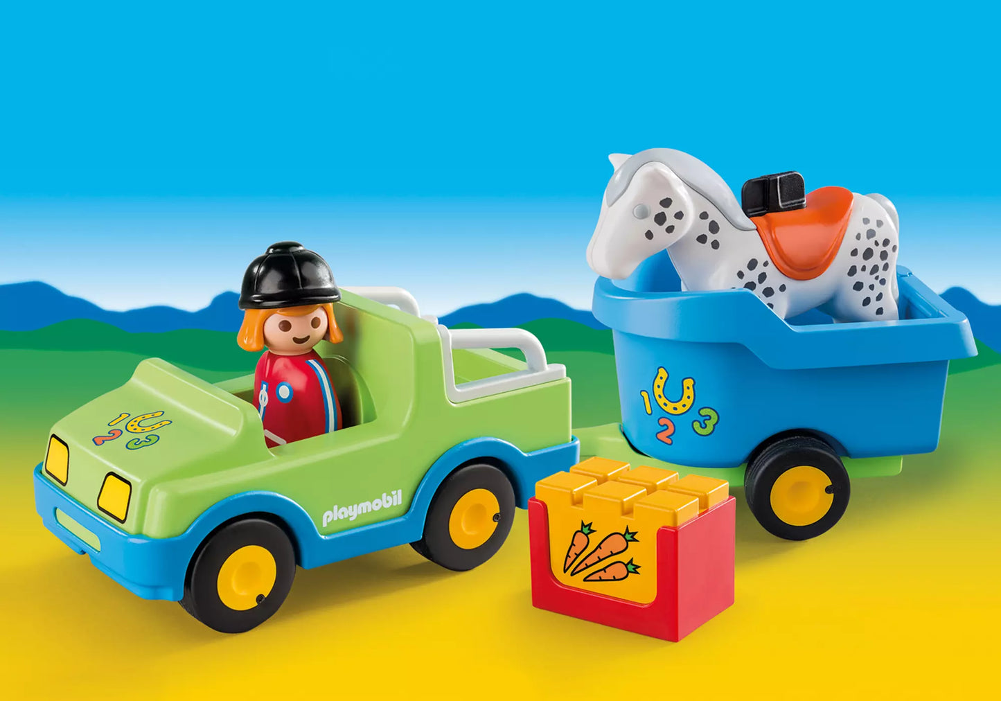 Playmobil 6958 1-2-3 PKW mit Pferdeanhänger - plegobil