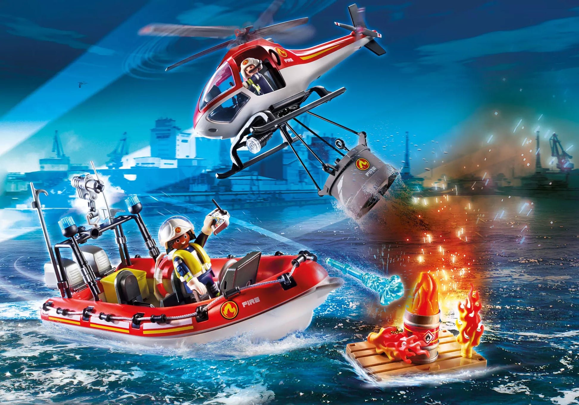 Playmobil 70335 City Action Promo Pack Feuerwehreinsatz Heli und Boot - plegobil
