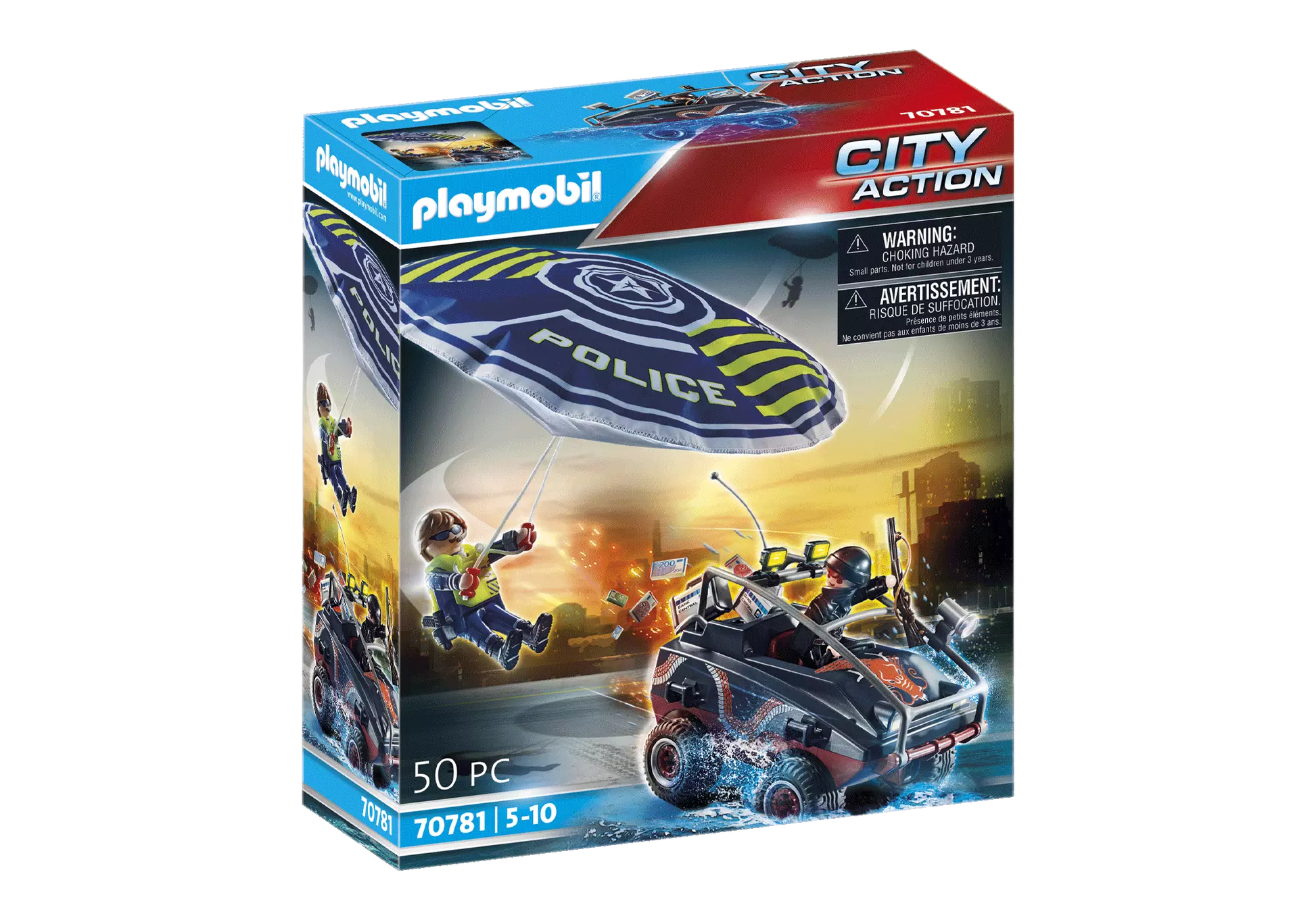 Playmobil 70781 City Action Polizei-Fallschirm: Verfolgung des Amphibien-Fahrzeugs - plegobil