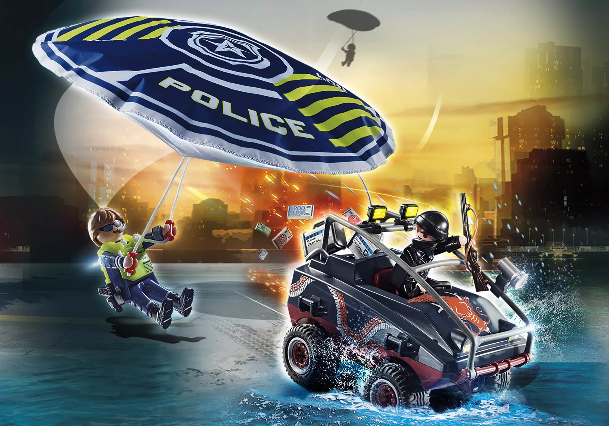 Playmobil 70781 City Action Polizei-Fallschirm: Verfolgung des Amphibien-Fahrzeugs - plegobil