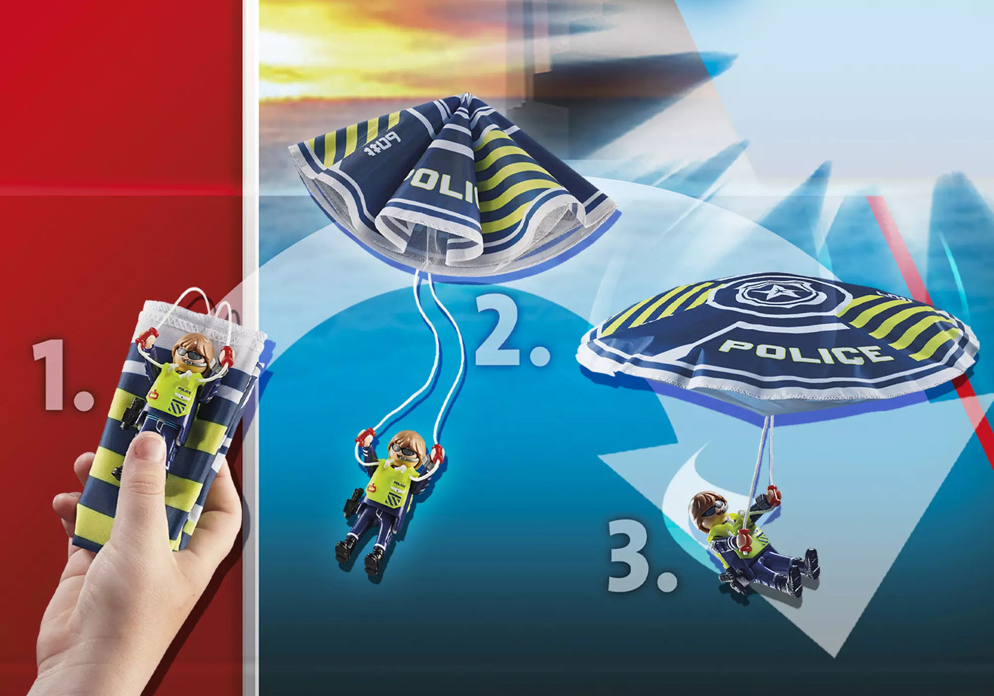 Playmobil 70781 City Action Polizei-Fallschirm: Verfolgung des Amphibien-Fahrzeugs - plegobil