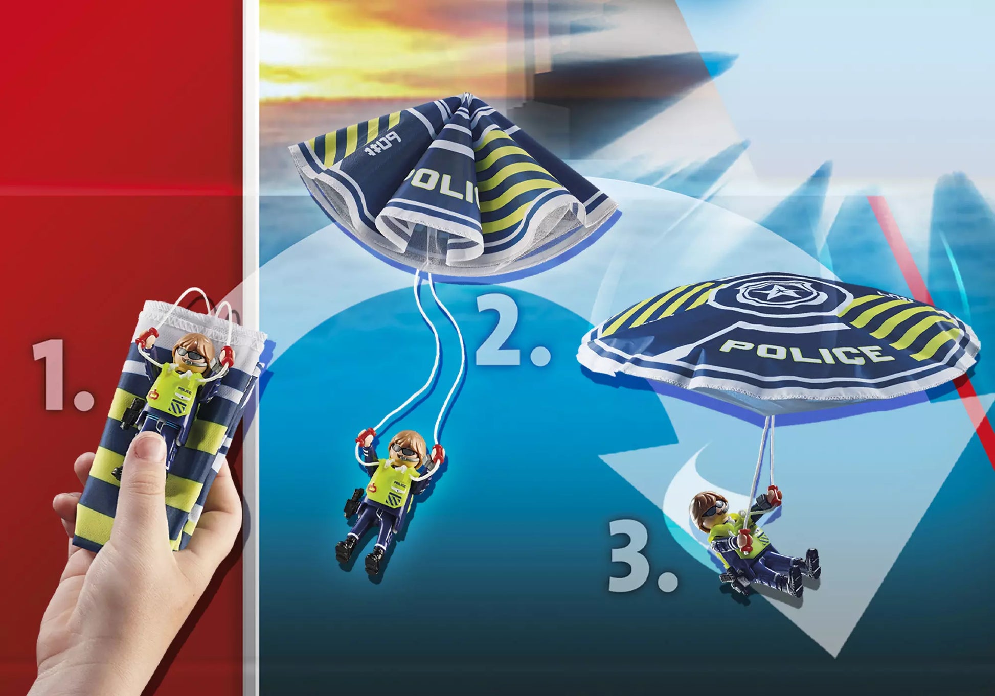 Playmobil 70781 City Action Polizei-Fallschirm: Verfolgung des Amphibien-Fahrzeugs - plegobil