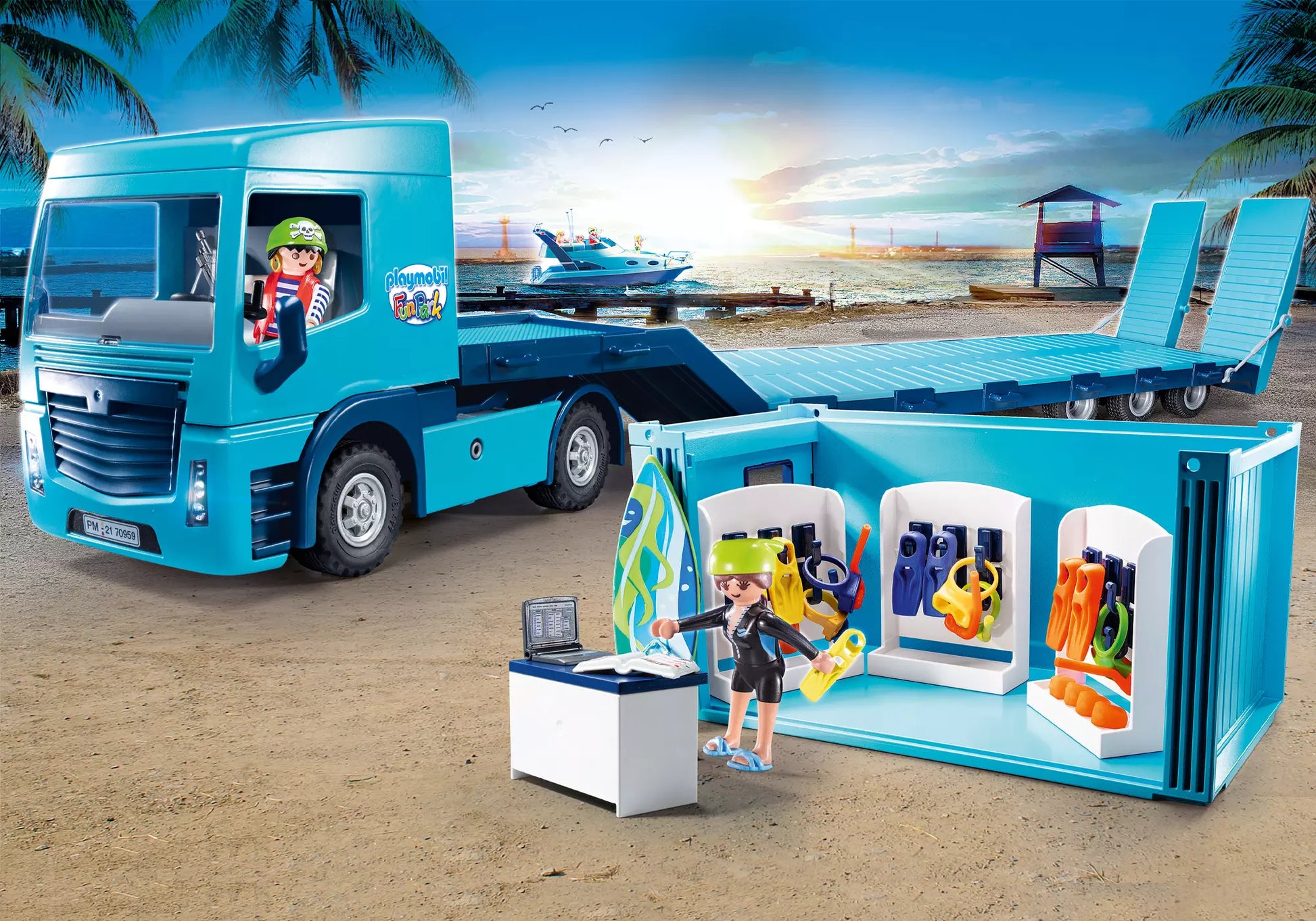 Playmobil 70959 Family Fun PLAYMOBIL-FunPark Tieflader mit Container - plegobil