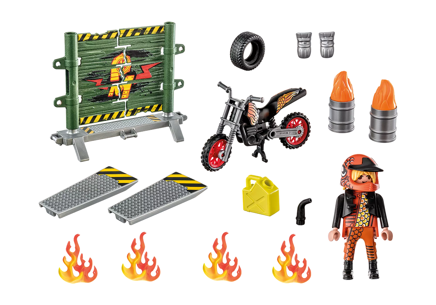 Playmobil 71256 Stunt Show Starter Pack Stuntshow Motorrad mit Feuerwand - plegobil
