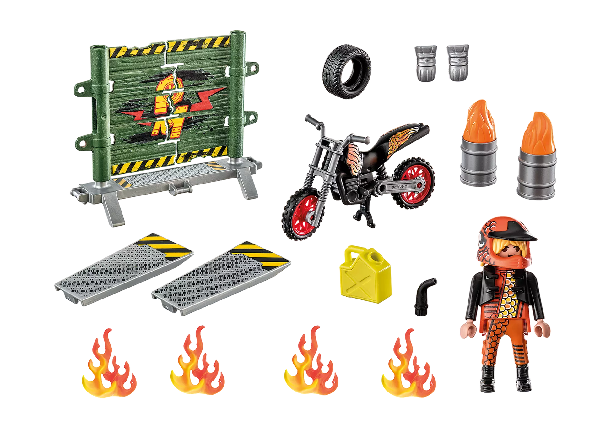 Playmobil 71256 Stunt Show Starter Pack Stuntshow Motorrad mit Feuerwand - plegobil