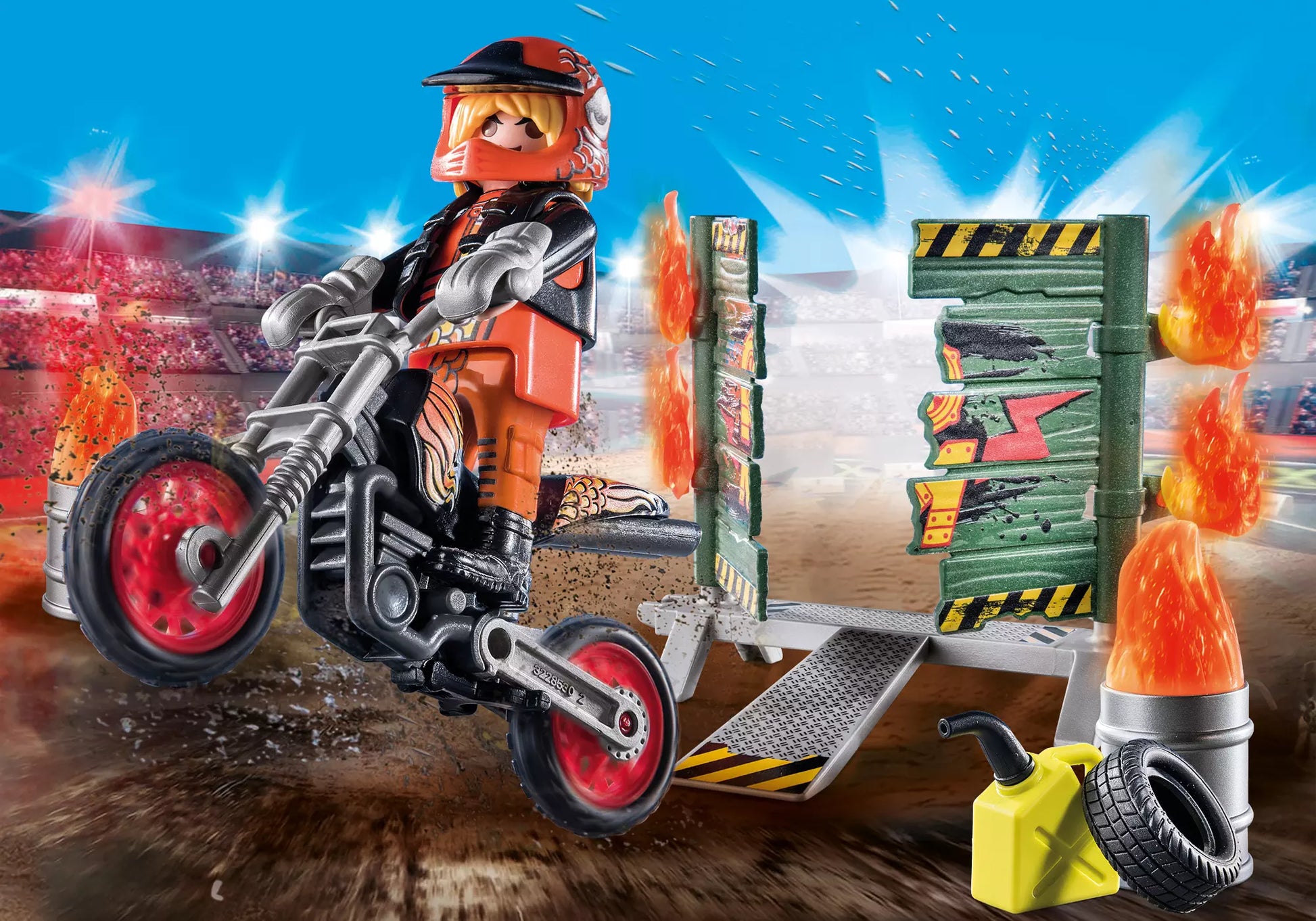 Playmobil 71256 Stunt Show Starter Pack Stuntshow Motorrad mit Feuerwand - plegobil