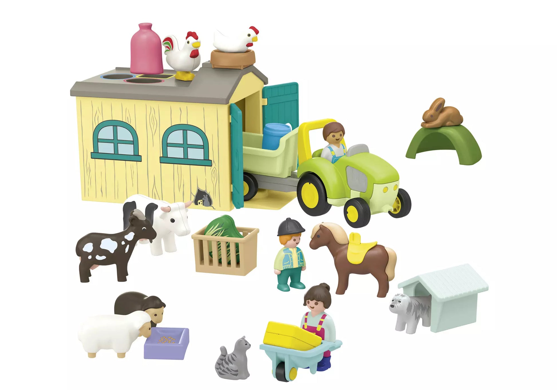 Playmobil 71656 Junior Bauernhof-Abenteuer mit Traktor, Anhänger und tierischen - plegobil