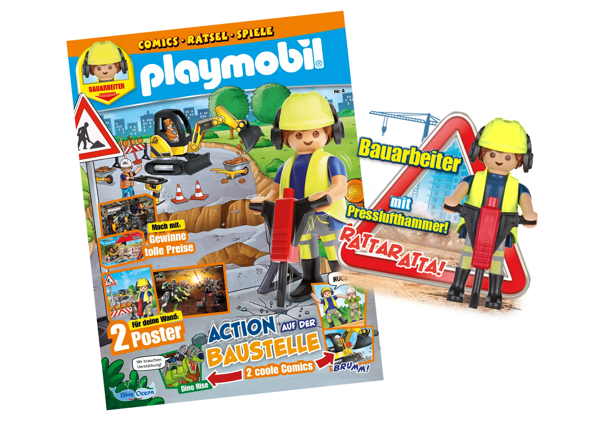 Playmobil 80855 Magazin Nr. 4 - Bauarbeiter mit Resslufthammer - plegobil