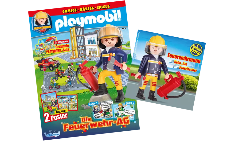Playmobil 80859 Magazin Feuerwehrmann mit Helm Axt und Feuerlöscher - plegobil