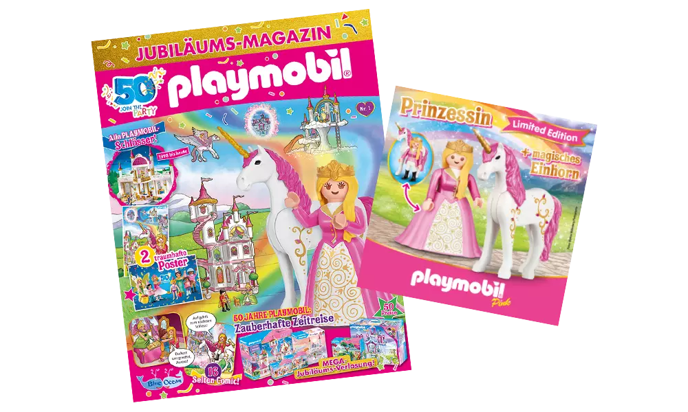 Playmobil 80962 50 Jahre Jubiläum Magazin Pink Prinzessin und magisches Einhorn - plegobil