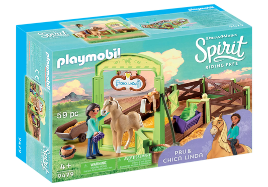 Playmobil 9479 Spirit Pferdebox Pru und Chica Linda - plegobil
