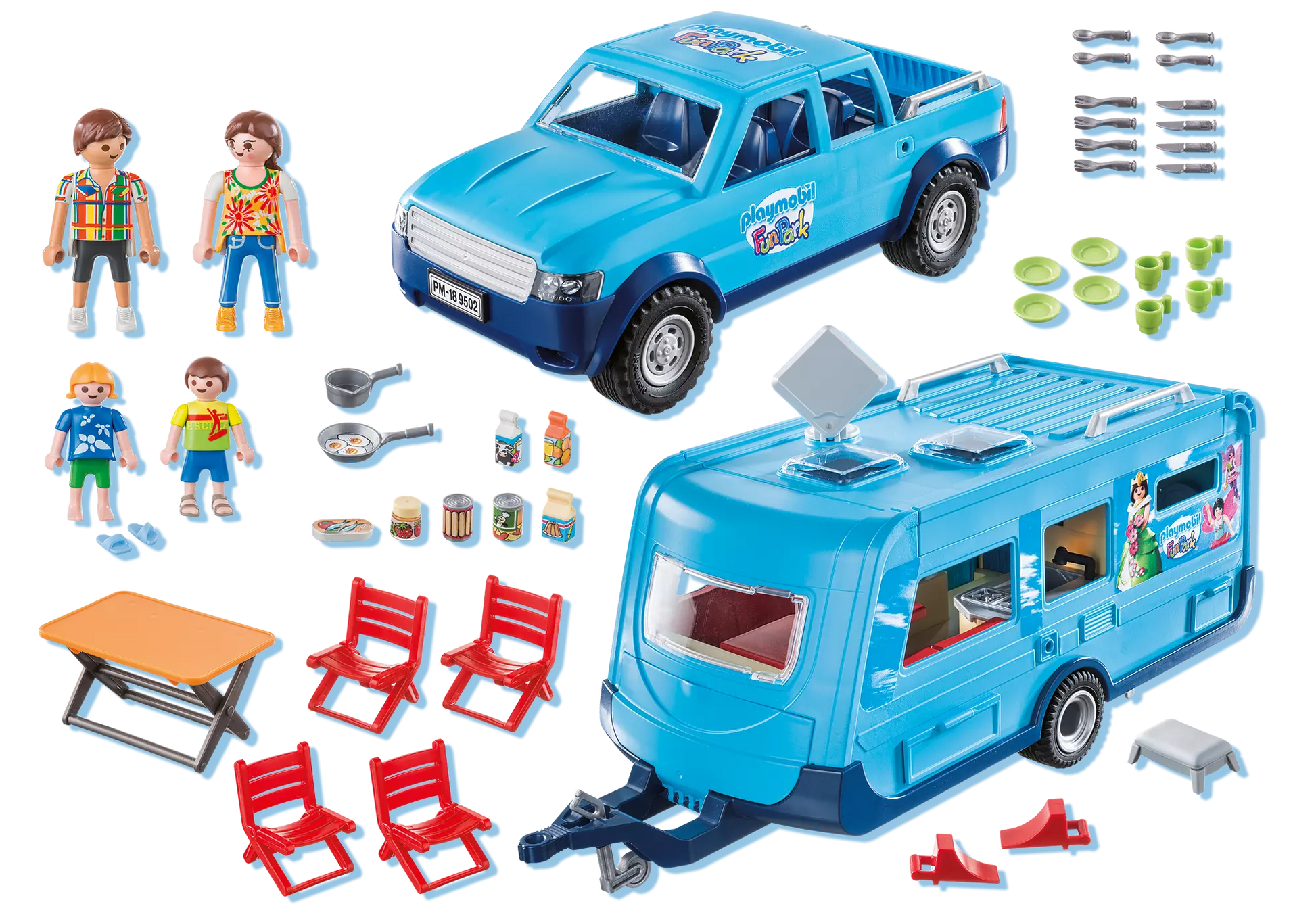 Playmobil 9502 Family Fun FunPark Pick-Up mit Wohnwagen - plegobil