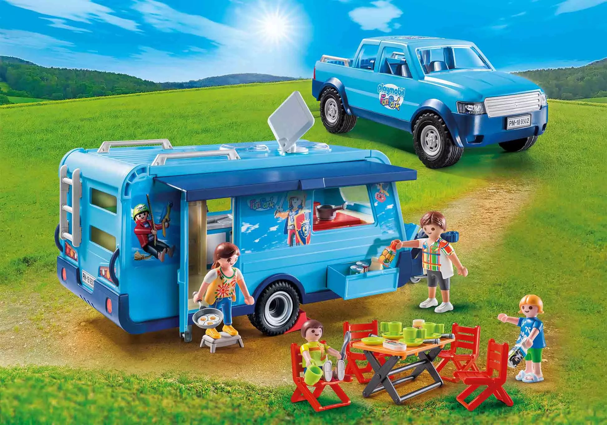 Playmobil 9502 Family Fun FunPark Pick-Up mit Wohnwagen - plegobil